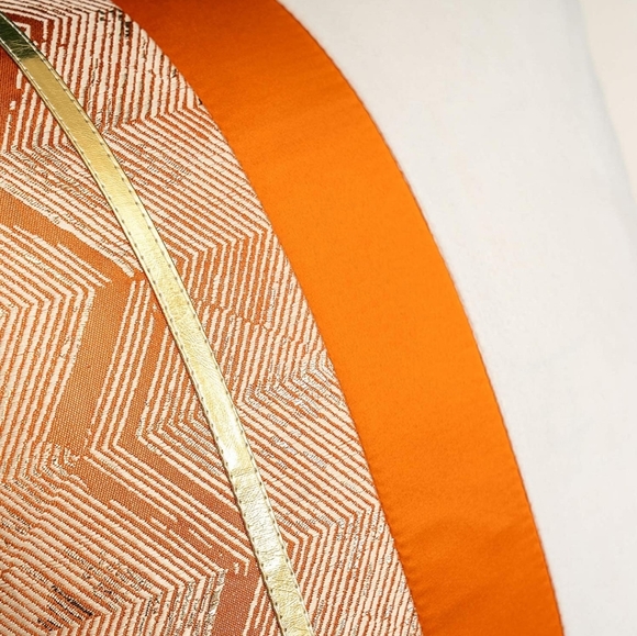 Chevron Burnt Orange Patchwork Velvet Throw Pillow Case Gold Stripes - Picture 3 of 4